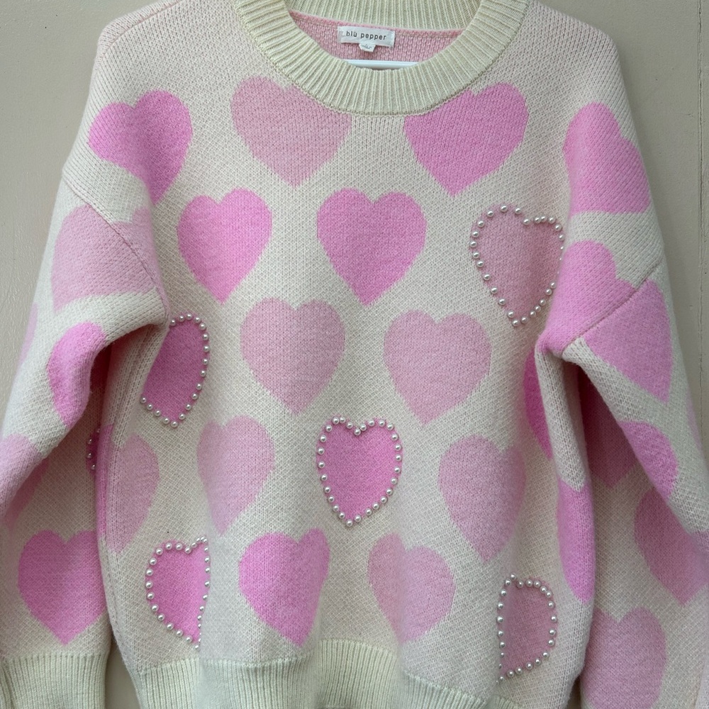 Blu Pepper Cream and Pink Heart Sweater - Picture 3 of 4